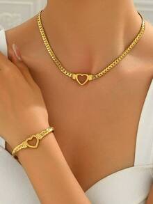 RAYQUEEN 1 chiếc dây chuyền hình trái tim bằng thép titan không phai màu, mạ vàng 18K, thích hợp cho phụ nữ đeo hàng ngày. - Vàng - Xem 2