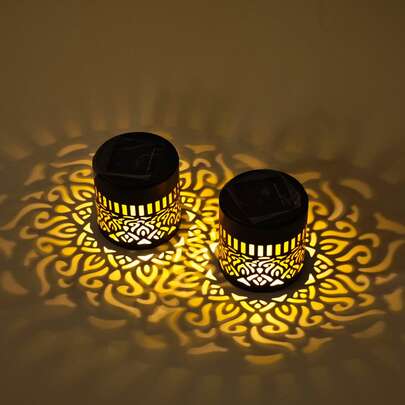 Solar Powered Small Ceramic Mandala Iron Art Lamp, Warm LED Wall Light For Outdoor Garden Yard Park