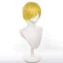 12英寸短直金发波波头海贼王山治假发长灰色合成动漫万圣节派对耐热假发 - 薑色 - 查看 3