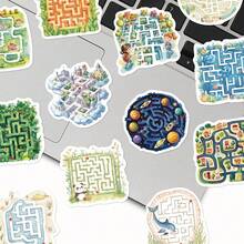 50pcs Maze Game Stickers For Notebook, Scrapbook, Planner, Luggage, Phone Case, Tablet, Skateboard, Guitar, Holiday Decoration, Self-Adhesive Sealing Stickers Scrapbook Supplies Stationery Funny Stickers Kindle - Maze Game - View 2