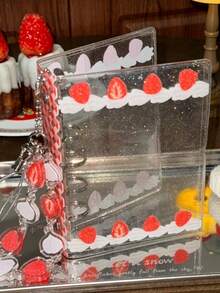 1 pieza Carpeta dura transparente de PVC con crema de fresa - Álbum de fotos instantáneo, páginas reemplazables, se adapta a tarjetas fotográficas de 3 pulgadas para scrapbook, diario, protección de cuaderno - Multicolor - Ver 2