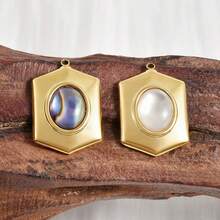 1pc/4pcs Fashionable Luxury 304 Stainless Steel Inlaid Shell Gold/Silver Geometric Hexagon & Oval Shell Pendant Necklace/Earring DIY Jewelry Accessories - S3225 - View 4