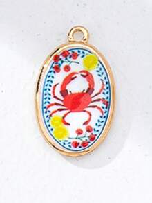 1pc Oval-Shaped DIY Jewelry Pendant, Suitable For Necklace, Bracelet, Earring Making - Gold Plated Enamel Ocean & Fruit Pendant, Jewelry Making Supplies - Summer Theme Jewelry Accessory - Multicolor - View 19