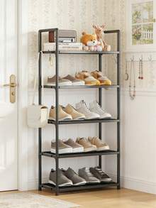 1pc 4-5 Tier Black Storage Rack Freestanding Multipurpose Shelf Organizer For Living Room Bedroom Entryway Balcony Kitchen Garage, Heavy Duty Metal Shelving Unit, Easy Assembly, Durable Industrial Style, Perfect For Rental Homes Small Spaces Dorms Apartments, Space-Saving Vertical Storage Solution, Modern Home Organization Furniture - Multicolor - View 2
