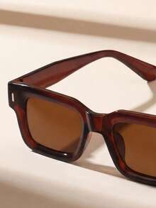 1 Pair Unisex Square Brown Fashionable Glasses, Suitable For Travel, Beach, Driving, Outings, Holidays, Street Style, Vacation, Sports, Fishing, Hiking, Golfing, Street Fashion Accessories, Parties - 棕色 - 查看 3