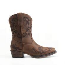 Women's Western Ankle Boots - Cowboy Cowgirl Style, Low Chunky Heel, Square Toe, Fall Short Booties Shoes - 摩卡棕 - 查看 3