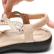 Women Comfort Flat Sandals Rhinestone Orthopedic Sandals Summer Walking Sandals With Elastica Back Strap Slip-On Vacation Beach Flats Shoes - 杏色 - 查看 5