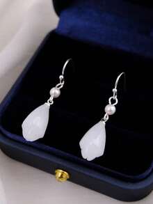 1对复古优雅耳环，简约新款中国风耳环，女士耳环，母亲节礼物 - 白色 - 查看 1