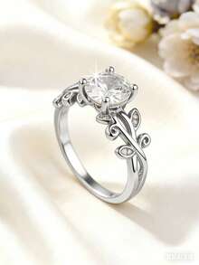 1 chiếc nhẫn đính hôn nữ thanh lịch, tinh tế, hình tròn, đính đá Cubic Zirconia tổng hợp, thích hợp làm quà tặng sinh nhật, quà tặng ngày lễ, quà tặng Ngày Valentine và phụ kiện mùa hè. Phù hợp để đeo hàng ngày. - Bạc - Xem 3