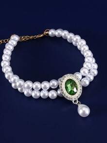 1 pieza Collar de joyería de perlas falsas de doble capa de moda para mascotas, gatos y perros, accesorio de collar para mascotas - Multicolor - Ver 12