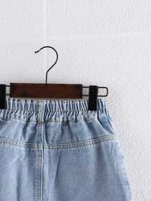 Girls' Front Button Denim Skirt, Summer Holiday Style - Blue - View 4