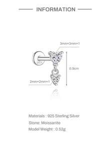 1 đôi bông tai bạc 925 mạ vàng trắng 18K hình trái tim lãng mạn đính đá Moissanite, trang sức khuyên tai ít gây dị ứng, quà tặng trang sức cho phụ nữ, phù hợp để đeo hàng ngày, dự tiệc và đám cưới. - Bạc - Xem 6