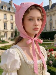 1pc 3-In-1 Cute Tie-Up Cat Ear Bucket Hat, Quick-Dry Sun Protection Cap, Thin Ear-Covering Head Scarf - Tie-on Hat - View 1