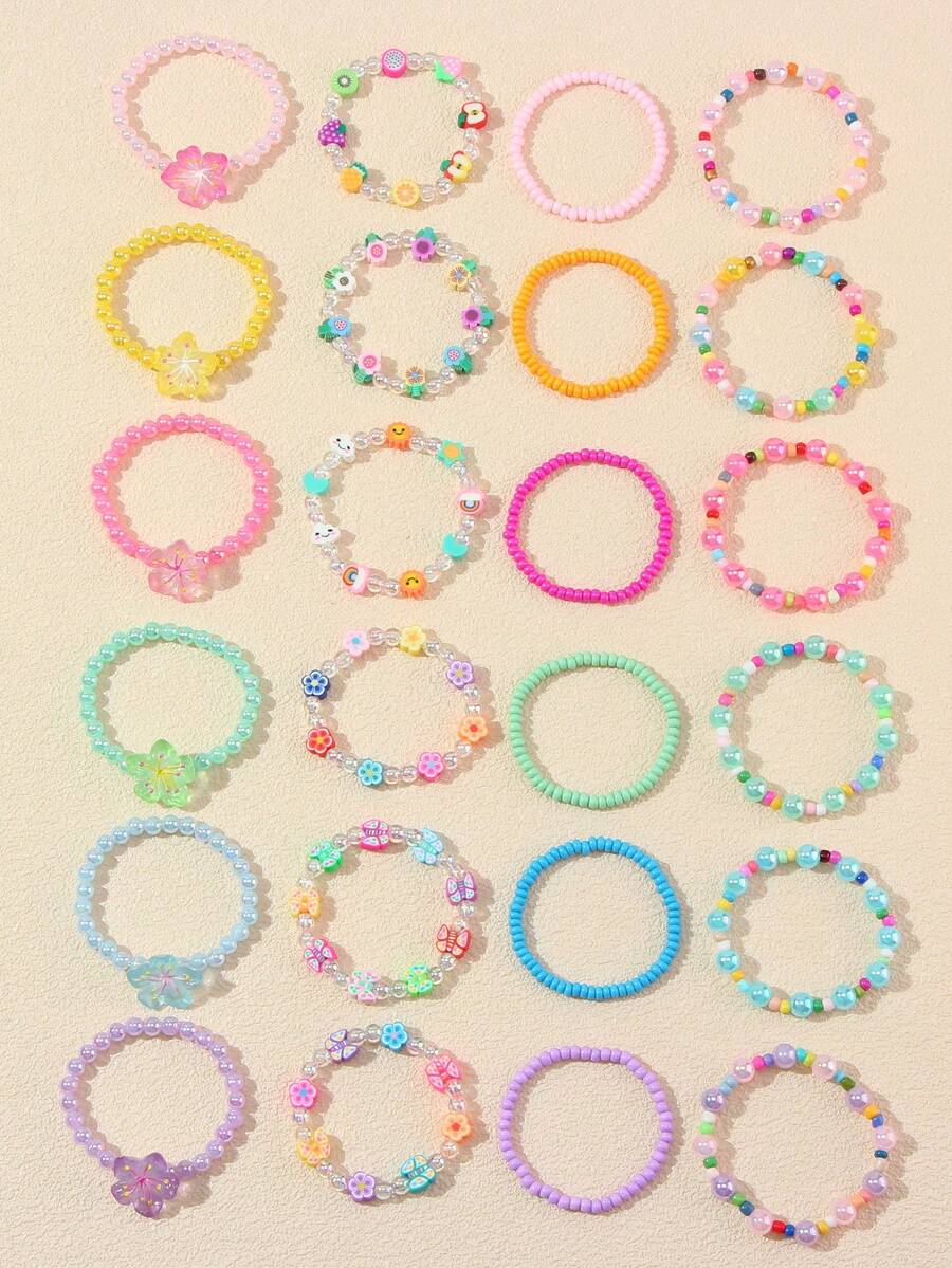 4pcs/Set Girls Cute Polymer Clay Butterfly, Flower, Fruit, Sun, Cloud Beaded Bracelet Set, Suitable For Girls Daily Wear And Gifting To Friends - Multicolor - View 1