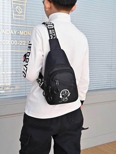 新款发光印花胸包，时尚男童胸包，休闲运动男童单肩包，小众设计创意斜挎包。