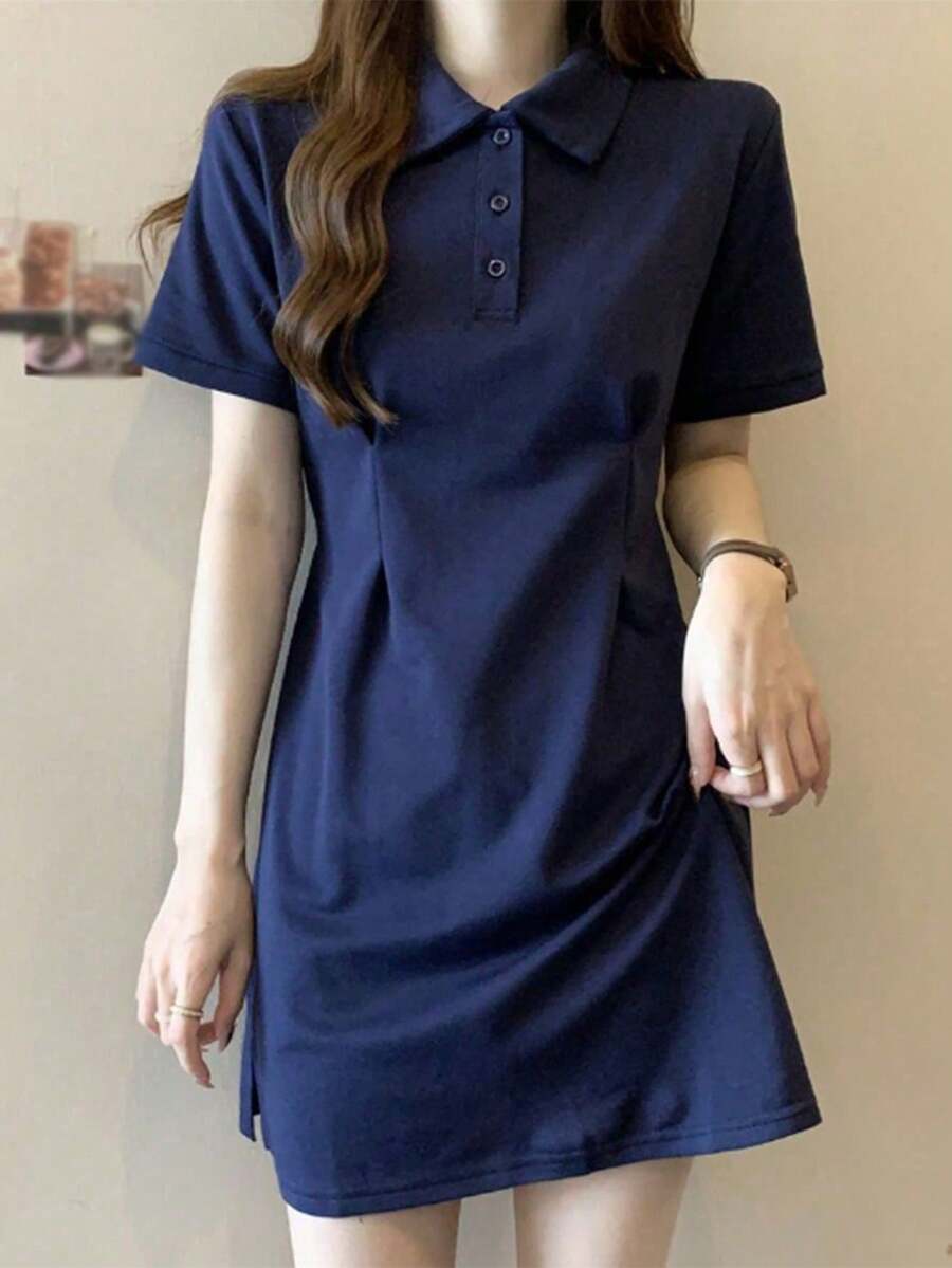 性感收腰中长连衣裙，夏季款 - 藏蓝色 - 查看 1