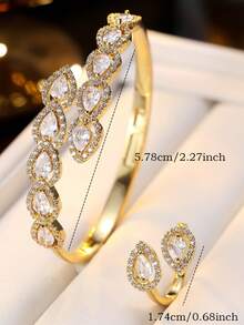 两件套夸张ins风奢华小众精致设计，镶嵌立方氧化锆，百搭手链戒指套装，适合女性日常佩戴及馈赠 - 手鐲戒指套裝 - 查看 4