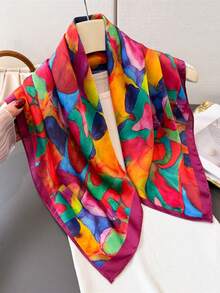 1件 仿丝扎染几何图案方巾/头巾 - 彩色 - 查看 5