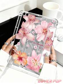 Pink Hibiscus Case Compatible With IPad Air 11-Inch M3 2025 / M2 2024, Air 5th Generation 2022 , (A16) 11 Inch 11th Generation 2025,Compatible With Samsung Galaxy Tab,Kindle Paperwhite 12th Gen 2024, Clear Back ,Fashion Pattern Protective Case,Autlueomatic Sleep And Wake-Up Function, Airbag Protection, Suitable For Gifts And Office Use - Multicolor - View 5