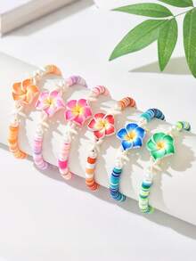 6件套夏威夷风情芙蓉花手链，波西米亚海滩风多巴胺手链，可调节星形仿珍珠手链配花朵吊坠，适合作为礼物、女士日常穿搭、手工制作的波西米亚海滩饰品、派对礼品、生日礼物、母亲节礼物、毕业礼物、婚礼回礼、单身派对配饰 - 多色 - 查看 3