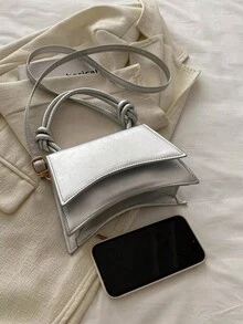 Fashion Mini Commuter Convenient PU Material Design Women's Handheld Square Bag - Silver - View 4