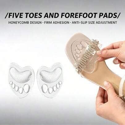 1 Pair Transparent Forefoot Pads, Self-Adhesive Gel Cushions, Suitable For Sandals And High Heels