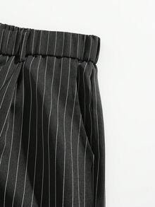 男士时尚休闲通勤细条纹宽松直筒西装裤 - 黑色 - 查看 4