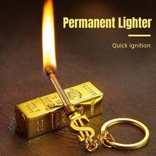 2-Piece Set Of Windproof Permanent Lighters, Creative Golden Stick Matches, Multifunctional Metal Kerosene Lighters, Mini Portable Igniters, Suitable For Outdoor Camping Fire Making And Burning Sticks, Ideal As A Gift For Boyfriend (Oil-Free), No Batteries Required - 2 vàng - Xem 1