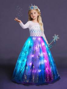 Princess Costume For Girls, LED Light Up Princess Dress, Toddler Princess Dress Up Halloween Costume, Syncs Music App Control Cosplay Costume - trắng - Xem 3