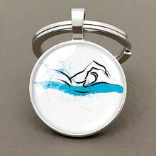 Medvang 游泳爱好者钥匙扣 游泳俱乐部礼品 批发 可爱卡通游泳图案玻璃钥匙扣 - 復古銀色 - 查看 2