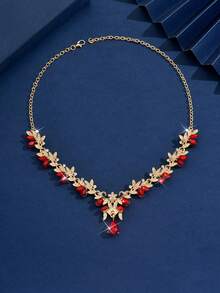 1件时尚精致的莱茵石水晶吊坠项链，女士珠宝，新娘配饰，派对及节日礼物 - 紅色 - 查看 2