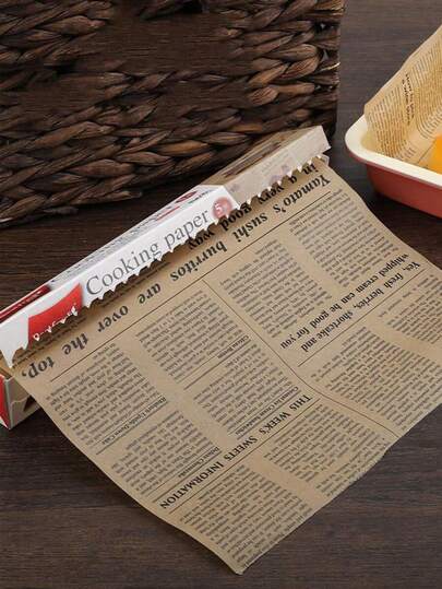 1卷复古咖啡色报纸图案烘焙油纸，可用于烘焙面包片、烹饪、防粘食品包装，可裁剪成任意尺寸，适用于烘焙工具、厨房配件、空气炸锅、空气炸锅内衬、空气炸锅纸、三明治包装纸，防油、防水、不粘，适合烧烤、野餐、节日派对、节庆活动等。