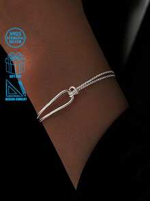 925 Sterling Silver Asymmetric Minimalist Chain Link Bracelet For Women - Silver - View 6