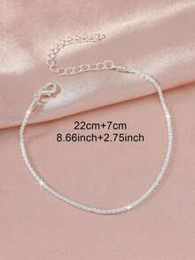 1pc Minimalist Elegant Versatile Shimmering Silver Chain Anklet, Suitable For Daily, Vacation, Party Wear - Silver - View 3