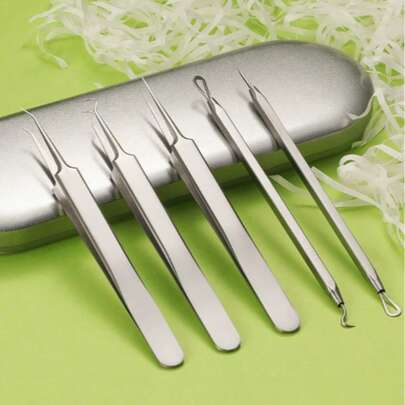 Iron Box With Five-Piece Comedone Needle Set For Acne Treatment, Beauty Care, Skincare, And Beauty Salons. Essential For Beauty Bloggers And Daily Use.