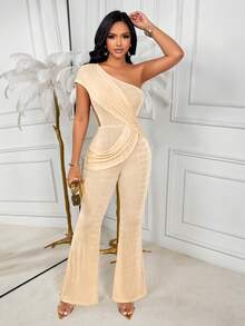 AIJ Bộ jumpsuit nữ Amarilo màu vàng nhạt, thanh lịch, gợi cảm, lệch vai, hở lưng, xếp ly, khoét eo, ống rộng, thích hợp cho mùa hè, xuân, dự tiệc cưới, lễ tốt nghiệp, dạ hội, kỳ nghỉ, romper one piece outfits. - Vàng nhạt - Xem 4