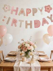 1set Foral Theme Happy Birthday Banner,Flower Birthday Party Decor Pull Flag,Birthday Party Backdrop Decor Banner,Flower Birthday Hanging Ornaments,Home Decor,Birthday Wall Decor,Foral Birthday Decor,Birthday Party Supplies,Birthday Gift - Flowers - View 6
