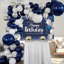 102pcs Navy Blue, Silver & White Latex Balloons Arch Garland Set, 5/10 Inch Balloons In Blue, Silver, White & Colorful, Suitable For Birthday Party, Baby Shower, Graduation, Prom, Anniversary, Retirement Party, Independence Day - View 3