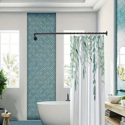 Barra de cortina de ducha en forma de L ajustable, diseño de esquina curva, barra de partición de ducha de baño, barra de cortina de baño, resistente al agua y al óxido