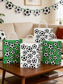 4 bolsas de regalo con temática de fútbol, diseño con patrón de fútbol, bolsas de regalo de papel con asas para fiestas de fútbol, fiestas de cumpleaños y otras ocasiones, decoraciones de fiesta perfectas - Talla única - Ver 10