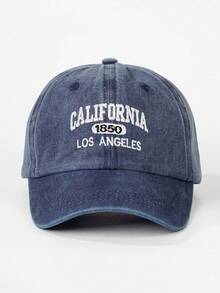 1顶绣有“CALIFORNIA 1850 LOS ANGELES”字样的水洗棒球帽，可调节户外防晒休闲帽，适合春秋季旅行、海滩度假、男童佩戴，Y2K风格 - 棒球帽 - 查看 4