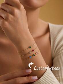 1Pc Custom Heart Birthday Stone Bracelet For Couple Personalized Custom Bracelet,Mothers Day Gift, Stainless Steel Jewelry Birthday Gift - Multicolor - View 4