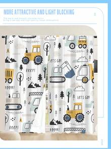 2 Panels Construction Truck Blackout Drapes,Cartoon Engineering Vehicle Printing Window Drapes For Kids Room, Easy-Clean Curtains - Machine Washable - Multicolor - View 4