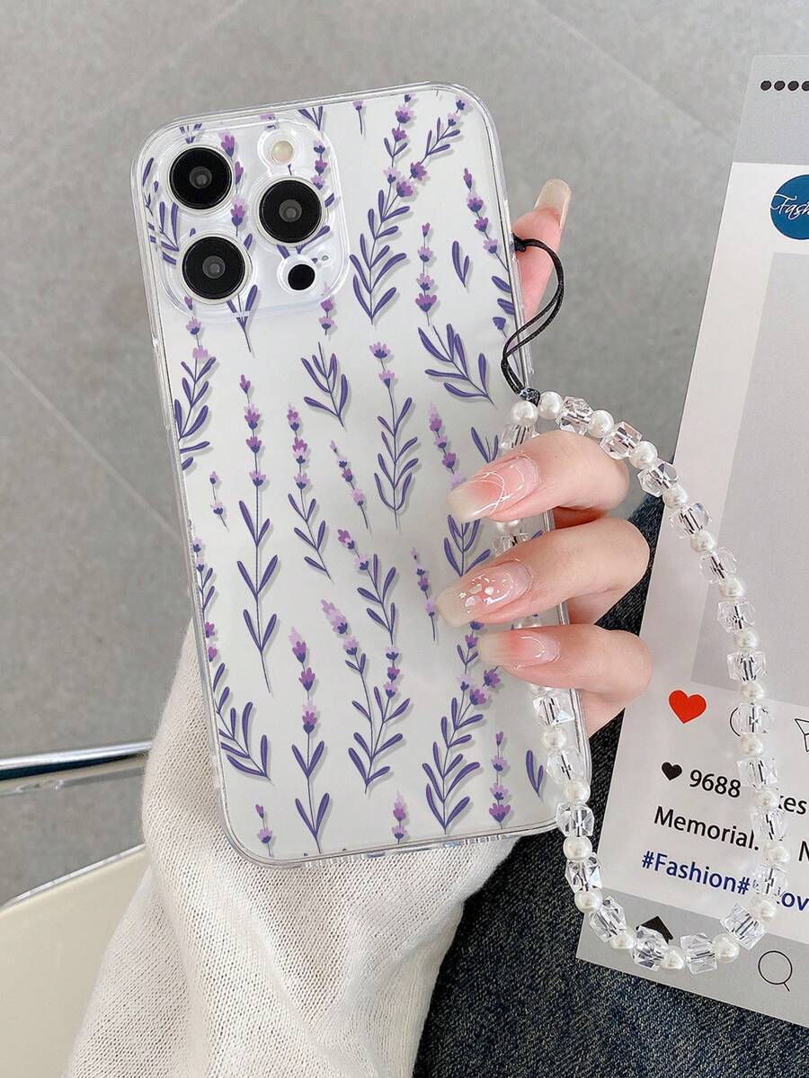 1pc Purple Branch Pattern Transparent Shockproof TPU Painted Thick Anti-Fall Painted Phone Case With Beaded Bracelet Accessory, Suitable For IPhone 16/16 Pro/16 Plus/16 Pro Max, 15 Pro Max, 16e, 15, 14, 13, X, XS, XR, 7/8, P13, P14, P11, P12, S25, S25 Plus, S25 Ultra, A16, A36, A26, A56, A50, A12, A32, A52, A72, A51, A21S, A13, A14, S22 Ultra, S23, A33, A53, S20 FE - Multicolor - View 1
