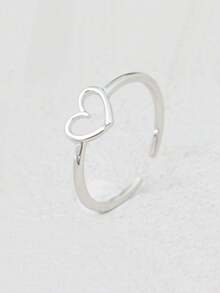 BALMORA 1pc Sterling 925 Silver Fashion Elegant Hollow Love Heart Foot Opened Ring For Women Daily Wearing Friendship Party Jewelry Gift - Silver - View 3