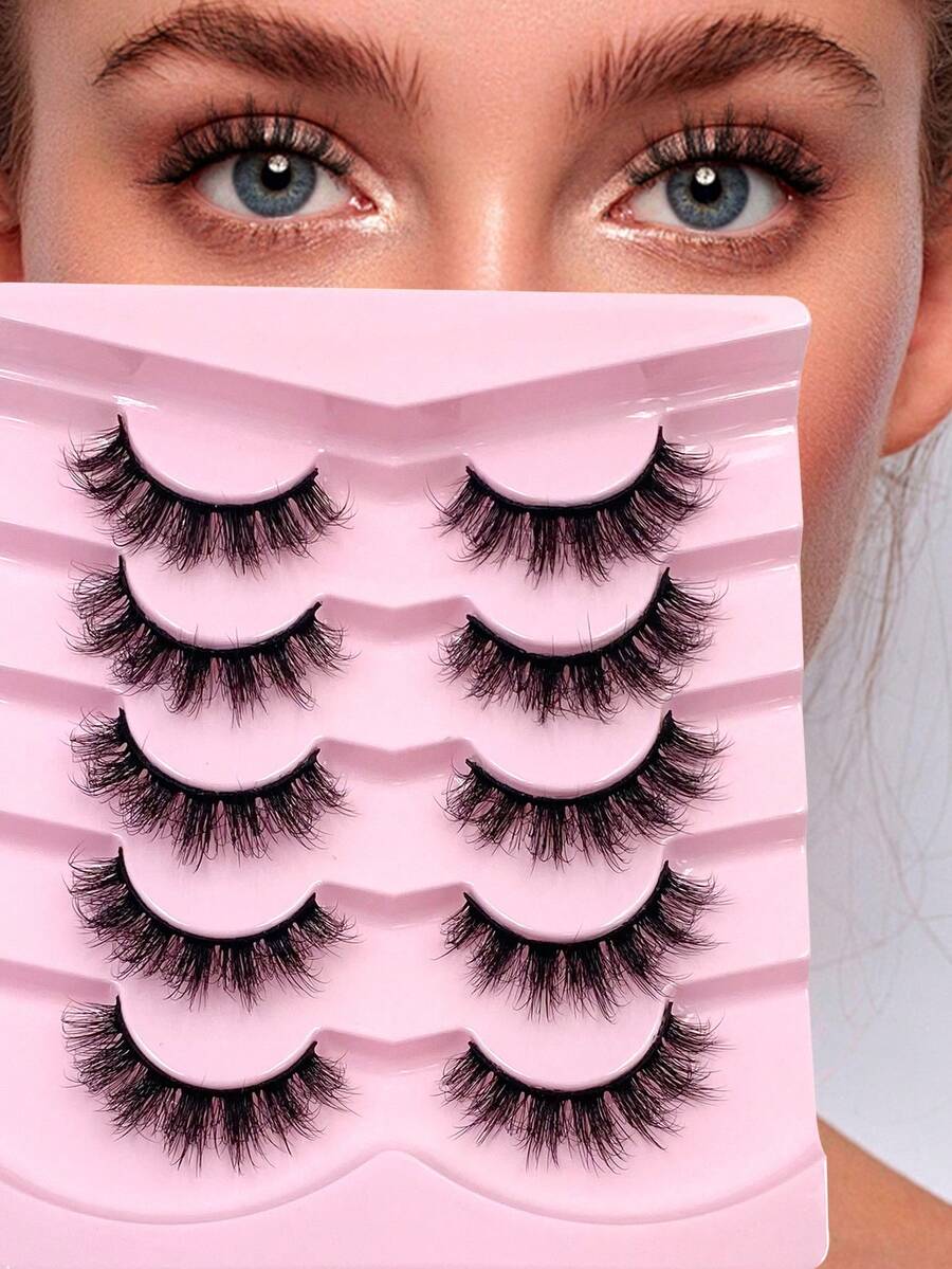 ENCHUW 5 Pairs Fluffy Lashes Dramatic False Eyelashes Volumized Curling Three-Dimensional Fake Eyelashes Suitable For Parties - Black - View 1