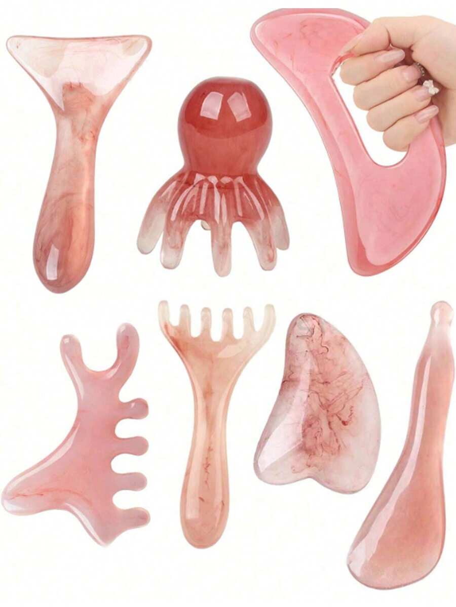 NEFOUME 树脂按摩梳，模拟真实头皮按摩SPA，多功能设计，集梳理、刮痧、穴位按摩于一体，光滑树脂材质，亲肤防静电，每把梳子都拥有独特的手工纹理，便携式居家办公放松工具 - 粉色 - 查看 1