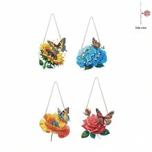 4pcs Butterfly & Flower Pattern Diamond Painting Desk Decor Set, 5D DIY Diamond Art Desktop Decoration, Gemstone Inlay Craft For Home, Bedroom - View 8