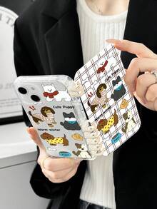 1pc Cute Puppy Design Flip Wallet Phone Case, Japanese Style Bone Print Notebook Cover, Transparent TPU Anti-Drop, Compatible With Iphone 11/12/13/14/15/16/16 Plus/17/17 Pro/17 Pro Max And Galaxy S24 Ultra/A25/A55 5G/S25, Kawaii Gift For Dog Lovers, Students, Daily Use - Multicolor - View 4