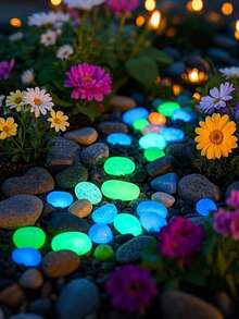 100 pièces de pierres en plastique colorées et lumineuses, convenant pour le jardin, l'aquarium, le mariage, l'éclairage des allées, la décoration de nuit, les plantes en pot, les étangs, les sentiers, les pierres phosphorescentes d'extérieur, la décoration de jardin, les accessoires de jardinage (couleurs aléatoires) - pierres phosphorescentes - Voir 10